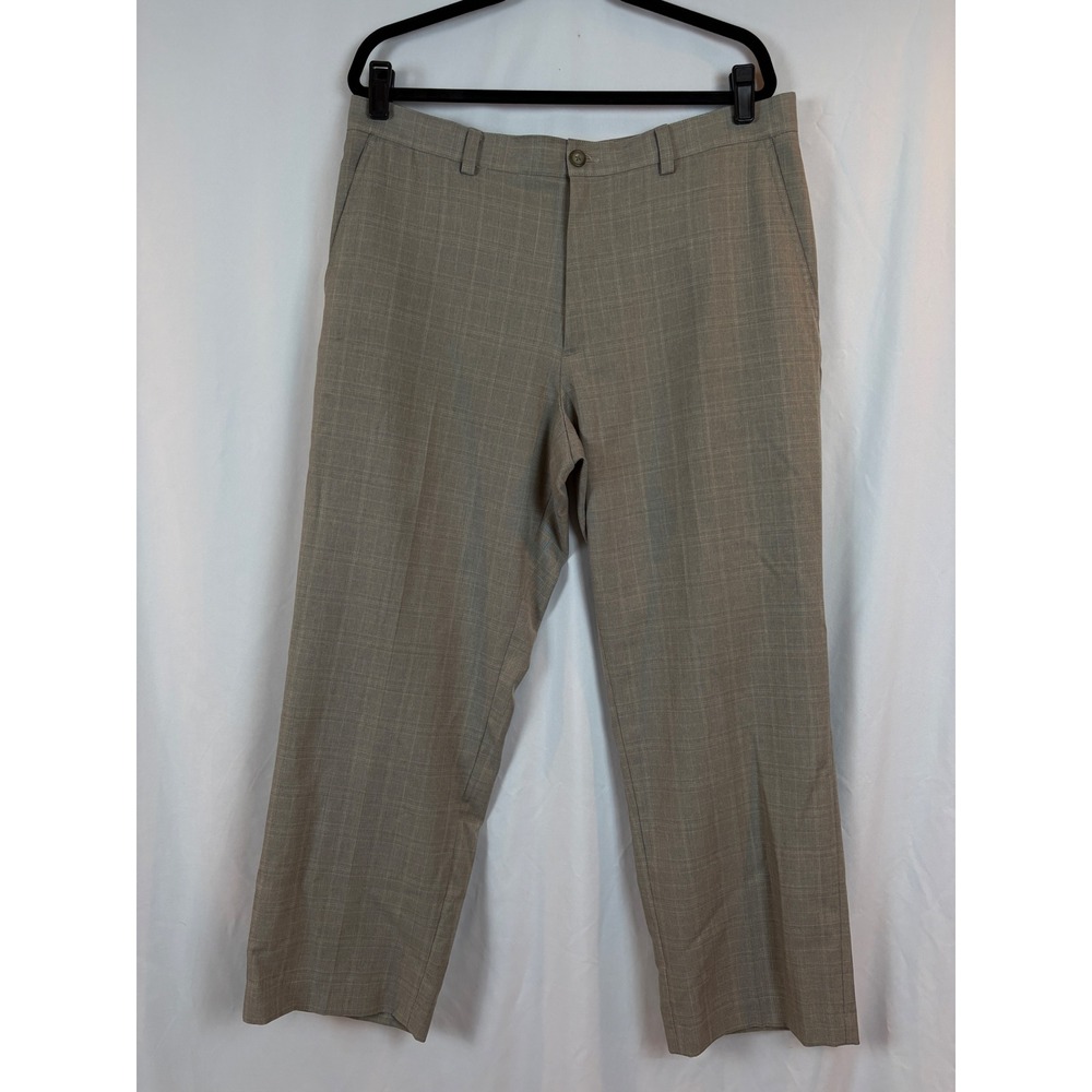 Izod Golf Mens 38x30 Tan Glen Plaid Performance Dress Pants Straight Leg Khaki
